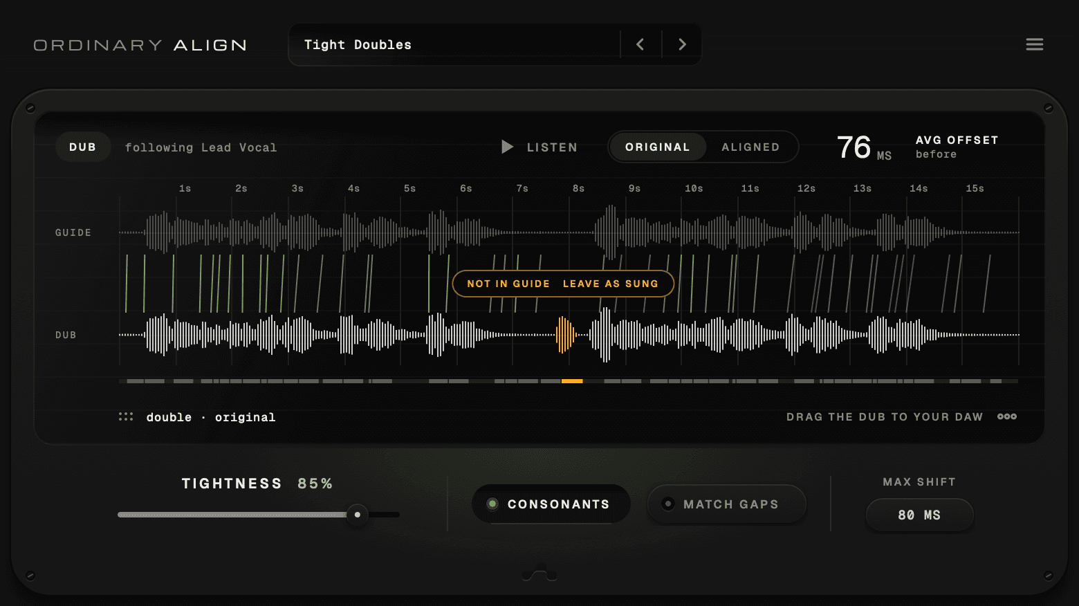 Ordinary Align showing the double before aligning to the lead vocal